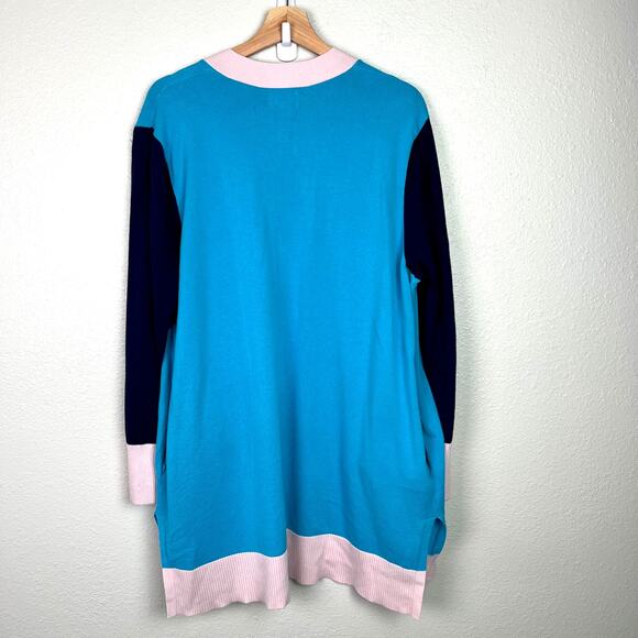 Land's End Women's Size 1X Fine Gauge Cotton Color Block Long Open Cardigan - Picture 7 of 7